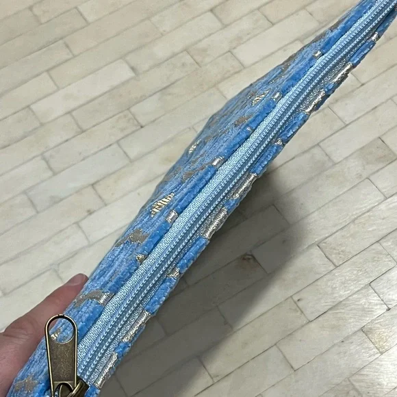 Blue and Gold Geometric Textured Fabric Clutch Pouch - Picture 6 of 8